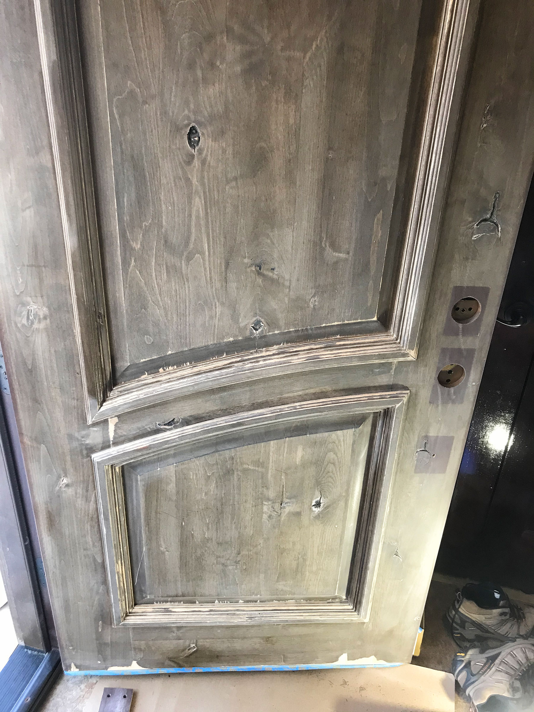 Image showcasing Raised-panel wooden door, customizable in various styles.# ...